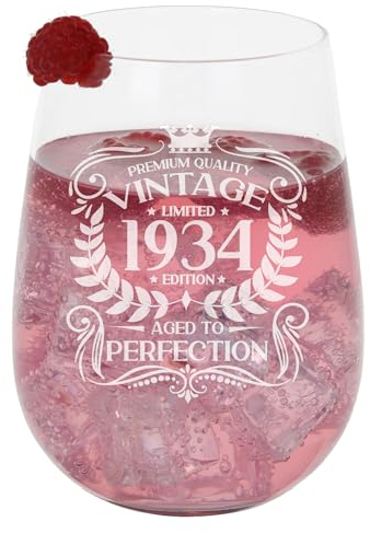 91st Birthday Gift Vintage 1934 Aged to Perfection Engraved Large Gin Glass Present for 91 Year Old Etched 590ml Stemless Gin Glass