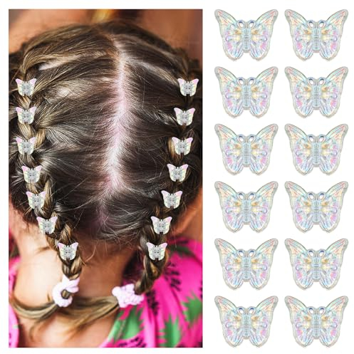 Ouligay Lot de 12 mini pinces à cheveux en forme de papillon et petites pinces à cheveux colorées pour filles et femmes (couleur pailletée)
