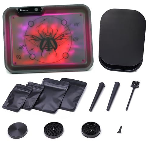 GLOWALIEN Set di vassoi a LED, confezione da 10 pezzi, accessori per vassoio di illuminazione al neon, tutto in uno, per uomini, donne, papà, fratelli, nero, coleottero