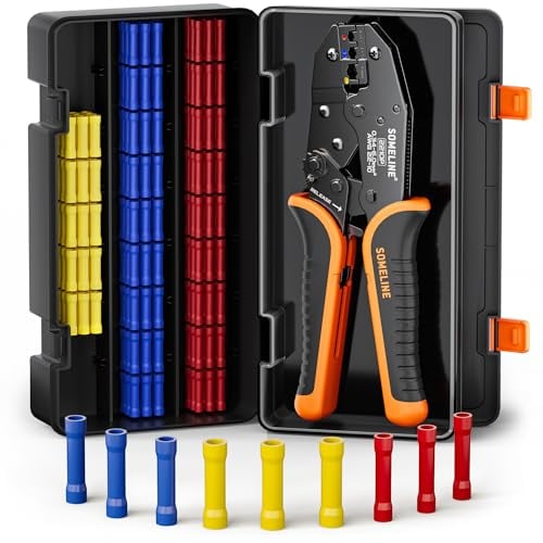 SOMELINE Crimping Pliers Butt Connector Set, 0.34-6 mm² Cable Lug Pliers, with 3 Types of Insulated Butt Connectors, Insulated Terminal Pliers - Crimping Pliers