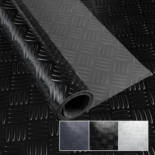 PVC Bodenbelag Meterware 1,5mm Antirutschmatte Bodenmatte geruchslos Noppenmatte Riffelblechmatte Tränenblech Karo Dionis rutschfest Riffelblech Schwarz 180x100cm