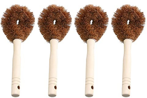 Brosse de Nettoyage Brosse À Vaisselle En Coco, Poêle À Vaisselle À Main Pour Brosse À Vaisselle D'Évier. Épurateur À Main de Cuisine, Nettoyant En Caoutchouc À Long Manche