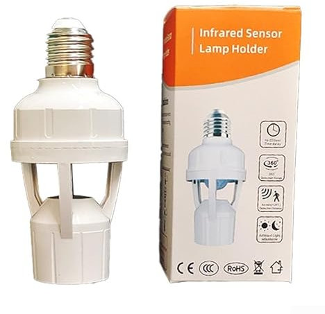 Motion Sensor Lamp Holder With E27 PIR Sensor Adapter, Smart Lamp Holder, Smart Motion Sensor Lamp Holder, PIR Motion Sensor Light Socket, 12.5 * 5.7 * 5.7cm