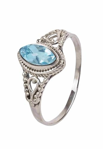 mantraroma Silber Ring Damen 925 blau Topas Edelstein blau dezent verspielt