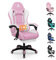 ALFORDSON Sedia da gioco, sedia da ufficio massaggiante, sedia da gioco ergonomica con poggiapiedi e poggiatesta, cuscino lombare massaggiante, morbida imbottitura, Tessuto, Bianco e Rosa