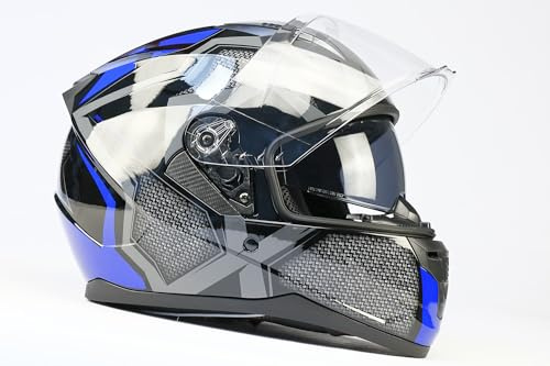 BNO X6 Motorradhelm Integralhelm – sportlicher Helm, mit Belüftung & Ratschenverschluss – waschbares Innenfutter – Größen S bis XL – Schwarz/Blau