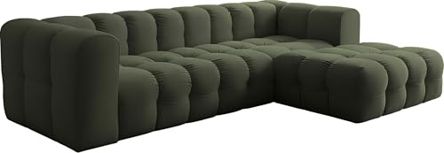 WFL GROUP Ecksofa Wohnlandschaft in L-Form Rechts – Groß XXL Loungesofa 290 × 193 × 75 cm für 5-6 Personen – Skandi-Design, Freistehend – Dunkelgrüner Samt