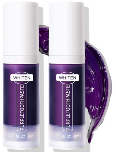 2PCS Lila Zahnpasta Weisse Zähne, Purple Teeth Whitening Toothpaste, Farbkorrektur Zahnpasta für Weiße Zähne, Lila Whitening Zahn für Zahnfleckenentfernung und Farbkorrektur, Schonende Pflege, 30ML*2