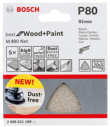 Bosch Professional 5 Stück Schleifdreieck M480 Best for Wood and Paint (Holz und Farbe, Körnung P80, Zubehör Deltaschleifer)