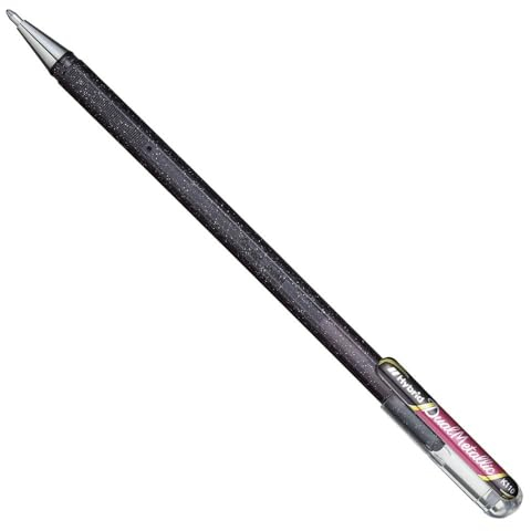 Pentel K110-DAX Dual Metallic Hybrid Dual Metallic Gelroller, Glitzer Gel, 1 Stück, schwarz/rot 2 verschiedene Farb-Effekte auf hellem/dunklem Papier schwarz+metallic rot