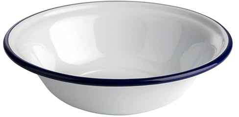 APS 40647 Schale ENAMELWARE, Dipschale, Snackschale, Müslischale, 0,45 Liter, Ø 16,5 cm, Höhe 4,5 cm, emailliertes Stahlblech, weiß mit blauem Rand