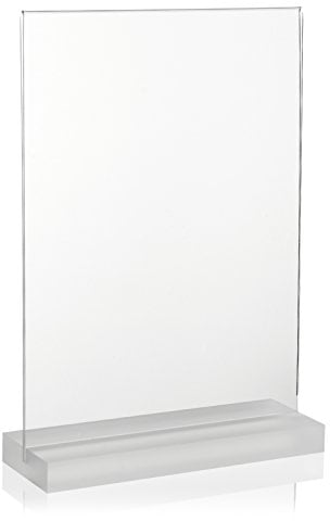 DIN A4 Werbeaufsteller mit massiver, satinierter PLEXIGLAS® Basis/T-Ständer/T-Aufsteller als Tischaufsteller