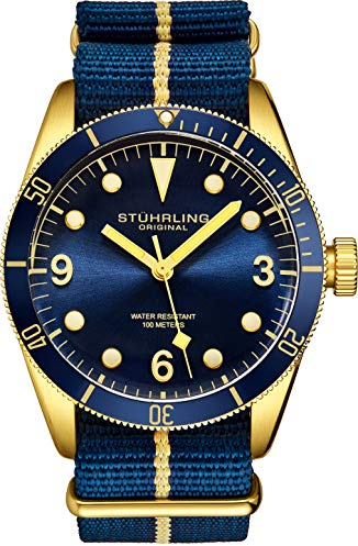 Stuhrling Original Uhren für Herren - Taucheruhr - Herren Sportuhren Wasserdicht Schwarz Armbanduhr bis 100M - Nylon Analoguhr Japanisches Quarzuhrwerk - Herrenuhren Kollektion (Blue)