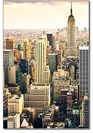 banjado Glas Magnettafel 50x75cm / Magnetwand Glas/Magnetpinnwand als Memoboard Glas/Pinnwand Magnettafel Küche, Büro, Kinderzimmer inkl. 4 Magnete & Montageset - New York City