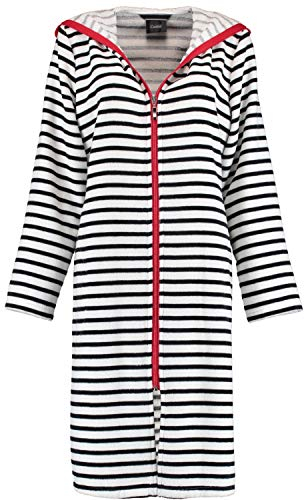 Cawö Home Bademäntel Damen Kurzmantel mit Kapuze Streifen 1244 schwarz-weiß - 96 M