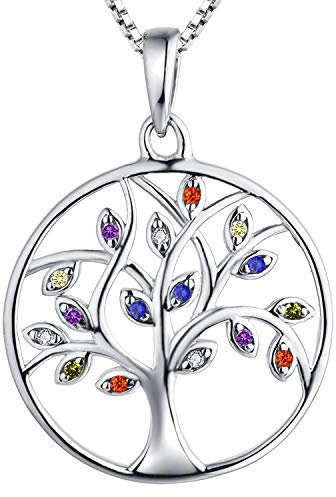 YL Collier Arbre de Vie pour femme 925 argent multicolore zircone cubique collier Pendentif arbre généalogique pour femme