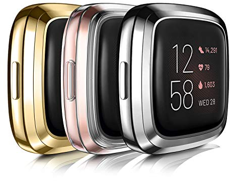 Vancle 3-Pack Hülle Kompatibel mit Fitbit Versa 2 Schutzhülle Schutzfolie, Weiche TPU Vollschutz Display Schutz Schutzhülle Hülle für Versa 2 NUR (Space Grau/Gold/Klar)