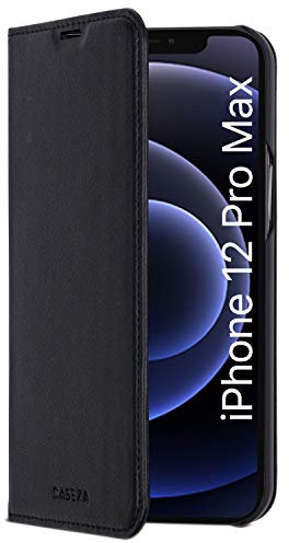 CASEZA Cover iPhone 12 PRO Max Nero Similpelle a Libro Oslo Custodia Eccellente in Pelle Sintetica a Portafoglio per iPhone 12 PRO Max (6.7) Originale - Ultra Sottile con Chiusura Magnetica