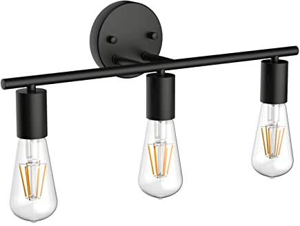 Klighten Spiegelleuchte Bad Vintage Spiegellampe 3 Flamming, E27 Innen Industrial Wandleuchte, Schwarz Metall Badleuchte Badlampe Wand, Länge: 48cm/18.9zoll, Ohne Leuchtmittel
