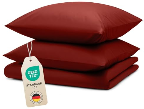 Blumtal Bettwäsche 240x220cm + 2X 40x70cm Kopfkissenbezug - Oeko-TEX zert. Mikrofaser Bettwäsche Set - Mikrofaser Bettbezug - Deckenbezug + Kissenbezug 3-teilig - Sommerbettwäsche Aurora Rot