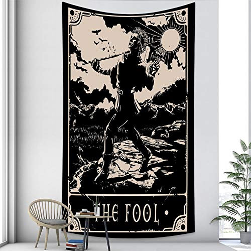 HIOD Wandteppiche Wandbehang Tarot Thema Wandteppich für Schlafzimmer Teen Girls Cute Small Dorm College,Fool,130x150cm