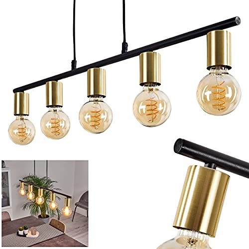 HOFSTEIN Pendelleuchte Tulla, 5-flammige Hängelampe aus Metall in Schwarz und Messingfarben, moderne längliche Zimmerlampe, 5 x E27, ohne Leuchtmittel