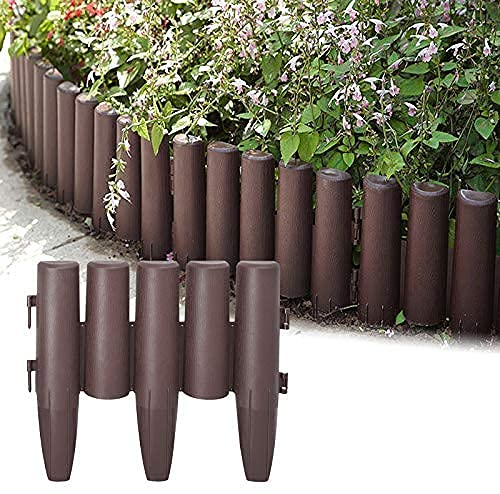 Aufun Bordura per prato in plastica 8,4m, da giardino effetto legno in polipropilene, falciante palizzata decorativa da giardino, 1 elemento LxAxP: 28x24x1 cm, Marrone
