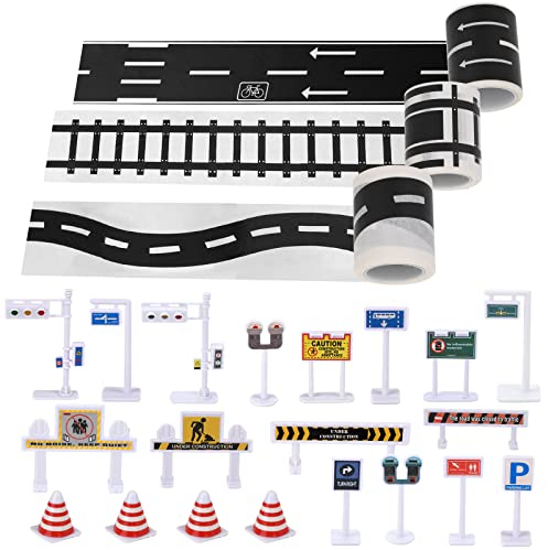 OOTSR Straßenschilder, Spielset, 3 Schwarze Rollen, Auto-Klebeband, Aufkleber auf Böden und Wänden, entfernbares Unterhaltungsband, Kindergeburtstag, Party-Dekoration, 20 Stück