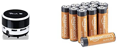Peach PA105 Mini Staubsauger | 1 Stück | batteriebetrieben (2X AA) | hohe Saugkraft | schwarz & Amazon Basics Performance Batterien Alkali, AA, 12 Stück (Design kann von Darstellung abweichen)