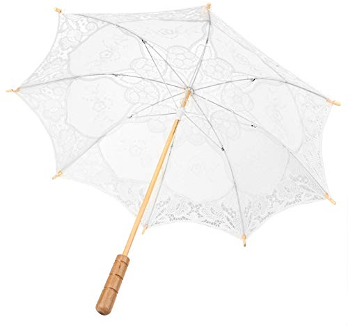 Spitzenschirm, 60cm Diameter Spitze Regenschirm, Vintage Hochzeit Baumwolle Sonnenschirm Brautschirm Westlicher Stil Hochzeitsschirm mit 52cm Griff Hochzeitsfeier Feier Fotografie Prop Regenschirm