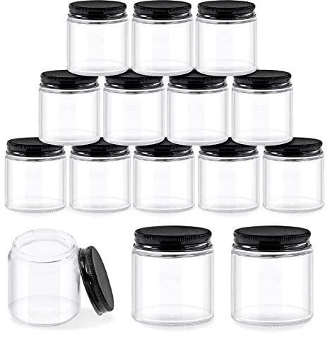 Glarks Lot de 12 bocaux ronds en verre transparent avec couvercle intérieur et couvercles noirs pour ranger crèmes, produits de beauté, cosmétiques et pommades 118 ml