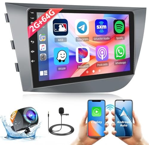 HiFi+64G Android Radio Coche para Seat Leon 2005-2012(Left-Hand Drive) Inalámbrico Carplay Android Auto, Pantalla Táctil de 9 Pulgadas Autoradio Bluetooth GPS FM/RDS Cámara Trasera
