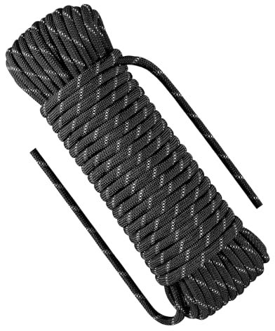 NorthPada 10 mm x 30 Meter Statisches Nylon Seil Outdoor Kletterseil für Knüpfübungen, Baumpfleger Baumarbeits, Marine, Anker, Boot, Abseil, Notfall, Schaukel, Schwarz
