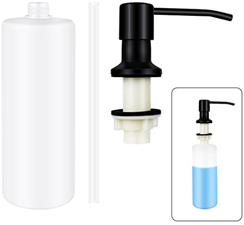 1 Pcs Soap Dispenser for Kitchen Sink Stainless Steel Built in Soap Dispenser Countertop Pump Head with 17OZ Large Liquid Bottle fit Kitchen Bathroom (Black)