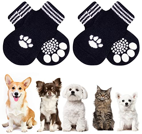 AUAUY Indoor Anti-Rutsch Socken für Hunde und Katzen, Pet Socken, Hundesocken Anti Rutsch Pfotenschutz und Traktion Dank Silikon-Gel 2 Größen für Kleine-Mittlere Tiere(Schwarz M)