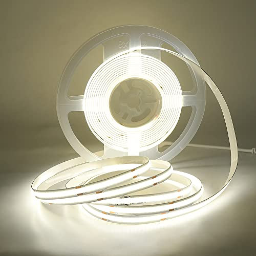 KISUFU COB LED Streifen Cool White 6000 K, 4m 360 LEDs/M DC 12 V Flexible LED Strip Lights,COB LED Band CRI 85+ Bright Under-Unit Light for Netzteil für Hausschrank,Home DIY Mirror Decoration