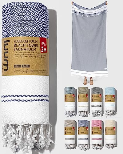 Luum® Badetuch groß 100x200 Hamamtuch Saunahandtuch Handtuch Yogatuch Duschtuch Strandhandtuch Saunatuch Reisehandtuch Pestemal Turkish Towels, Damen Herren, 100% Baumwolle, Taubenblau