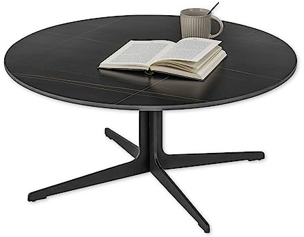 LENA Couchtisch rund, Schwarz - Moderner Wohnzimmertisch mit Keramikplatte und Metallgestell - 80 x 35 x 80 cm (B/H/T)