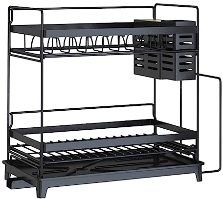 AMYSTY Estante de Secado de Platos Escurreplatos Escurridor De Fregadero De Acero Inoxidable, Estantes De Cocina, Escurridor De Platos De 2 Pisos, Organizador Estante de Platos Escurridor de Platos