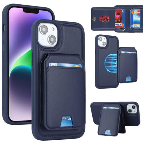Zouzt for iPhone 13/14 Detachable 2 in 1 Wallet Case with Card Holder for Magsafe, Magnetic PU Leather Flip Credit Slot Protective Phone Cover Women Men for iPhone 13/14 6.1 Inch - Blue