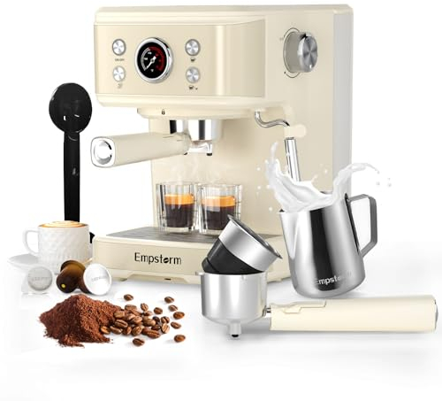 Empstorm - Macchina per caffè caffè caffè latte 20 bar, macchina per cappuccino professionale 3 in 1 con capsula E.S.E e asta di vapore montalatte compatibile con capsule originali NS per