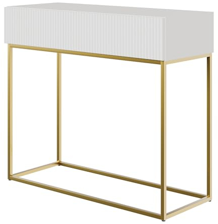 Selsey Konsolentisch Mit Schublade Beistelltisch 90 cm Eingangstisch Konsole Schminktisch Veldio Weiß Goldene Beine