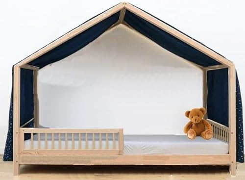 Lovely Hippo Hausbett Himmel - 100% Baumwolle Betthimmel Hausbett aus Musselin - Bett Vorhang Kinderbett - Himmelbett Vorhänge für 80x160 & 90x200 (Nachtblau/Gold, 97 x 402cm, Ohne Tasche)