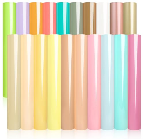 WRAPXPERT Pastel HTV 20 Packs Heat Transfer Vinyl Bundle,Boho Color Iron on Vinyl for Clothing 12 X 10in Neutral Tone HTV Pastel Pink/Lilac/Cream Vinyl Sheets