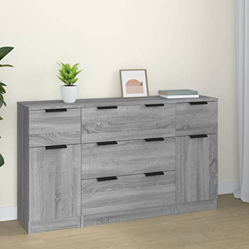 THOYTOUI Design Anrichte,Buffet,Küchenanrichte,Geeignet für Wohnzimmer,Rustikaler Stil,3-TLG. Sideboard-Set Grau Sonoma Holzwerkstoff