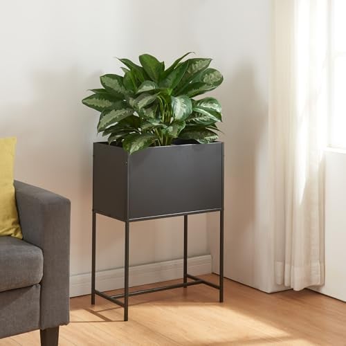 [en.casa] Support de Plantes avec Bac à Fleurs Intégré Étagère Porte-Plantes Style Intemporel pour Intérieur Salon Chambre Bureau Entrée Métal 70 x 50 x 30 cm Noir