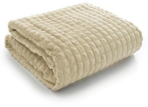 FEBE Kuscheldecke Creme 220x200 cm Flauschig Tagesdecke Fleecedecke Flanell Decke Sofadecke Für Couch Wohndecke Wendedecke als Sofaüberwurf oder Wohnzimmerdecke …