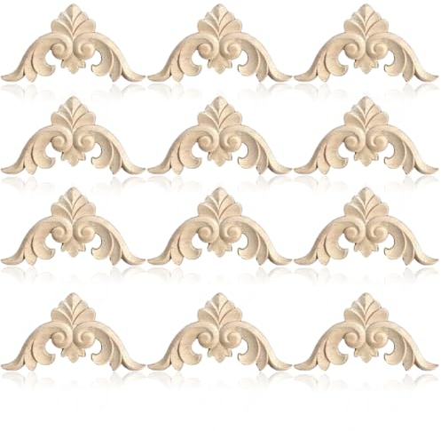 KSJEHW 12 Pezzi Legno intagliato applique figure in legno modanature cornice per decorazione(Stile 5x3cm)