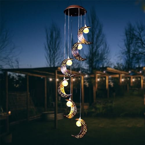 ZVO Carillon a Vent Exterieur, Carillon Solaire Extérieur éolienne Solaire Lampe de Jardin avec Lune, Décoration Lumineuse Solaire Suspendre pour Balcon Terrasse