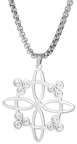 LEEQBCR 1 Stück Edelstahl Hexe Keltischer Knoten Halskette Damen Geometrischer Anhänger Vintage Schmuck Keltischer Knoten Damen Halskette Silberschmuck